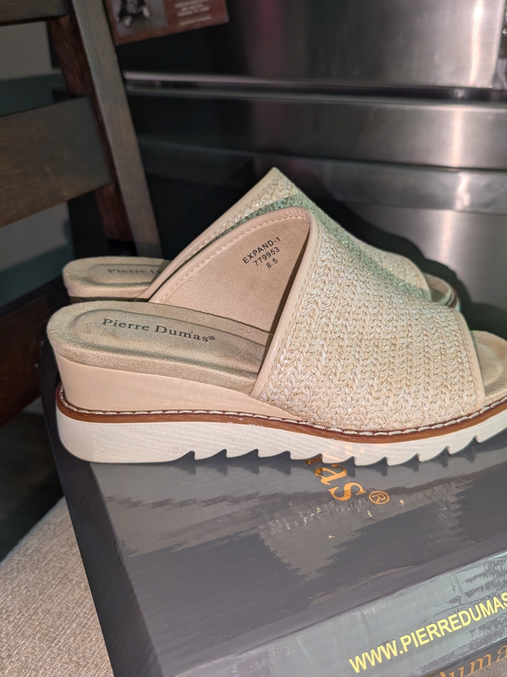 Pierre Dumas Cream Woven Slide Sandals